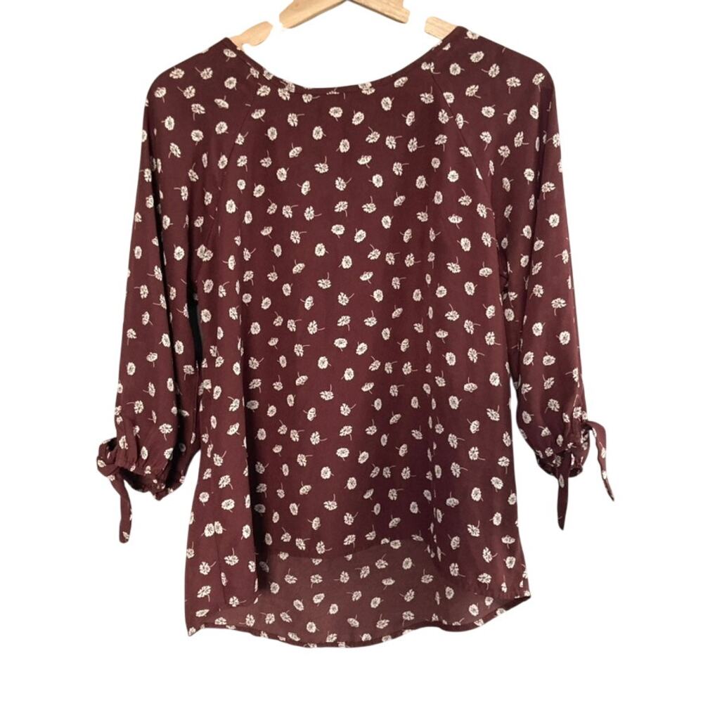 Papermoon Maroon Floral Tie-Sleeve Blouse